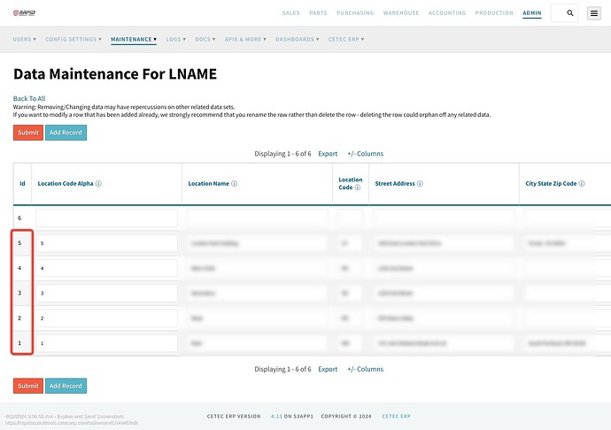 Screenshot of Admin - Maintenance