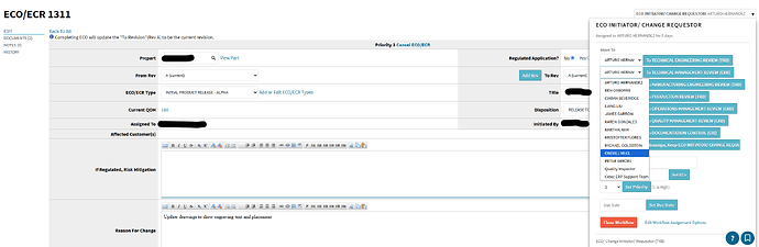 ECO1311 ECO Selecting the next Approver from Drop Down & CLicked Button